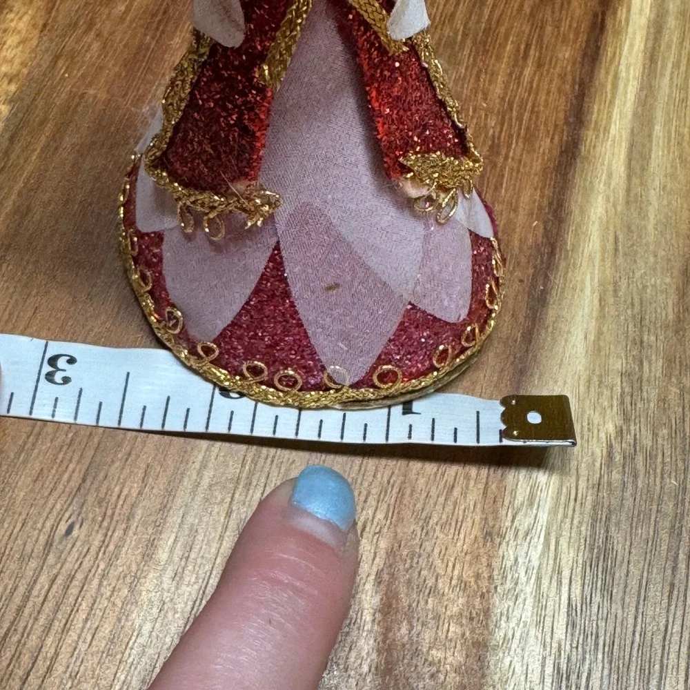 Vintage Angel Christmas Ornament Red Gold Glitter Japan Mid Century 4.5